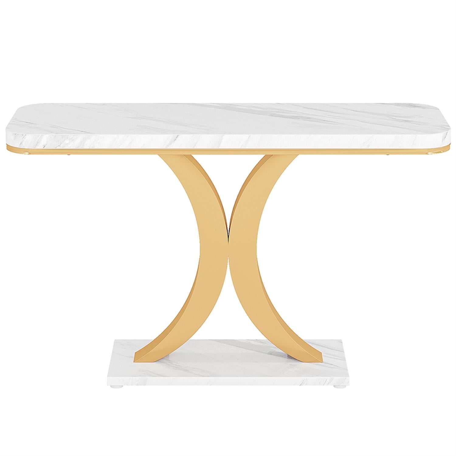 Demi Bonn 40" Console Table, Narrow Entryway Foyer Table with Geometric Base for Hallway, Entrance, Living Room, Bedroom, White