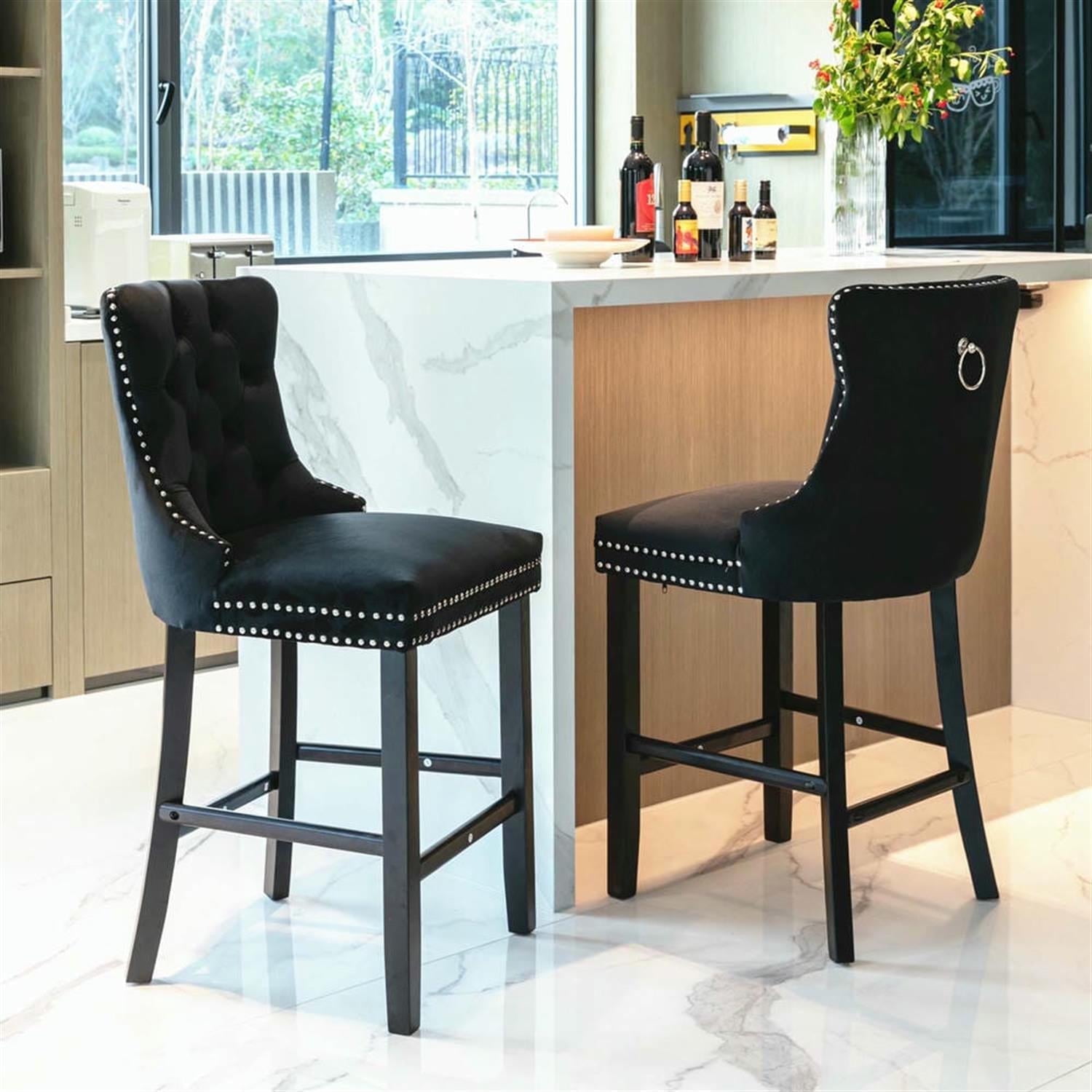 Demi Bonn 40" Counter Height Bar Stools Set of 2, Velvet Upholstered Barstools with Back, Kitchen Island Countertop Chairs for Dining Room, Black