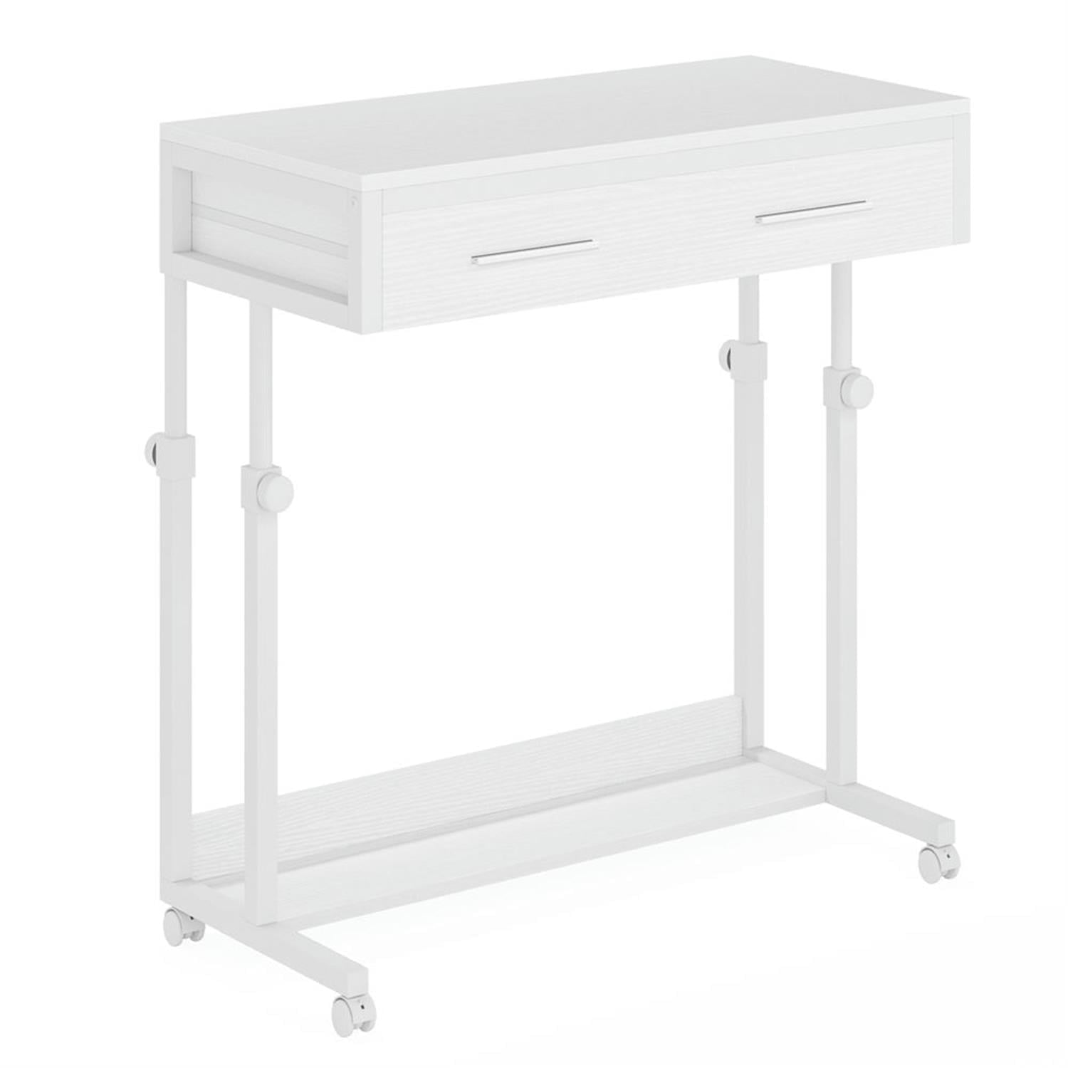 Demi Bonn 41" Height Adjustable Computer Desk with Drawers, Portable Duty Study Writing Gaming Table for Home Office, Mobile Side Table, White