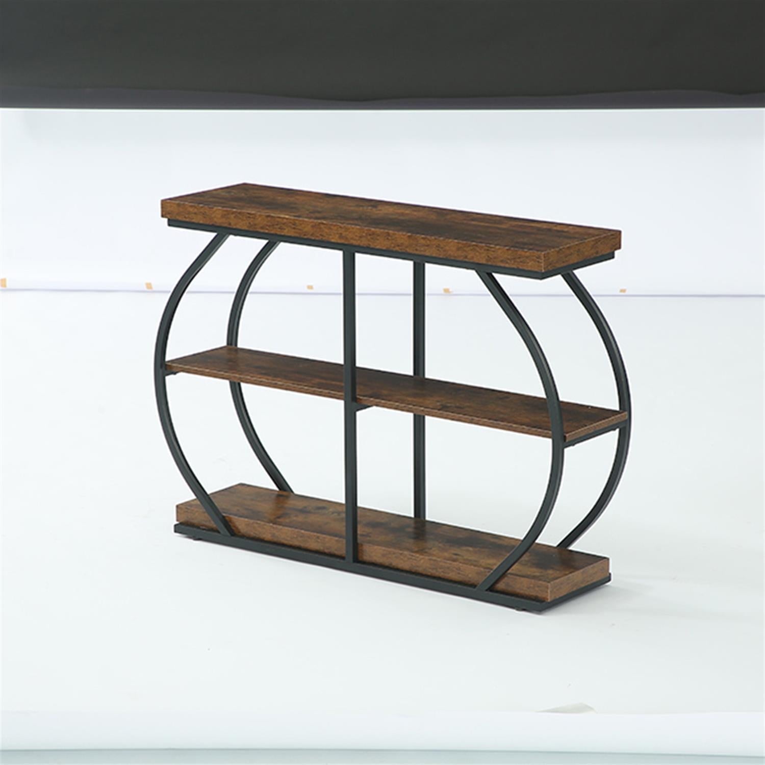 Demi Bonn 41" Retro Style Console Table 2 Tier Sofa Table for Entryway with Storage Shelves Metal Frame, Foyer Display Table, Brown