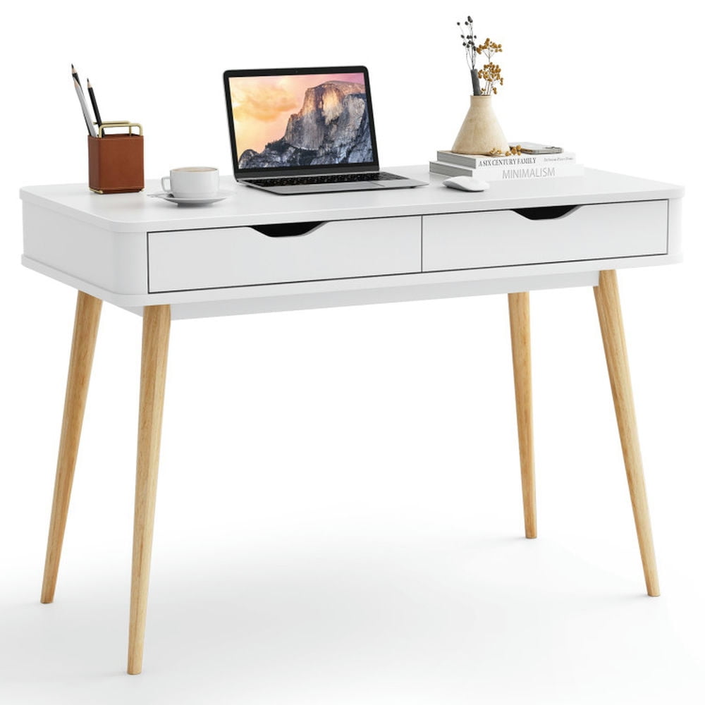 Finihen 43.5" Computer Desk with 2 Drawers for Small Spaces, Home Office Desk Study Writing Table, White Finihen 43.5" Computer Desk with 2 Drawers for Small Spaces, Home Office Desk Study Writing Table, White