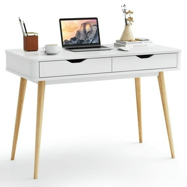 Finihen 43.5" Computer Desk with 2 Drawers for Small Spaces, Home Office Desk Study Writing Table, White