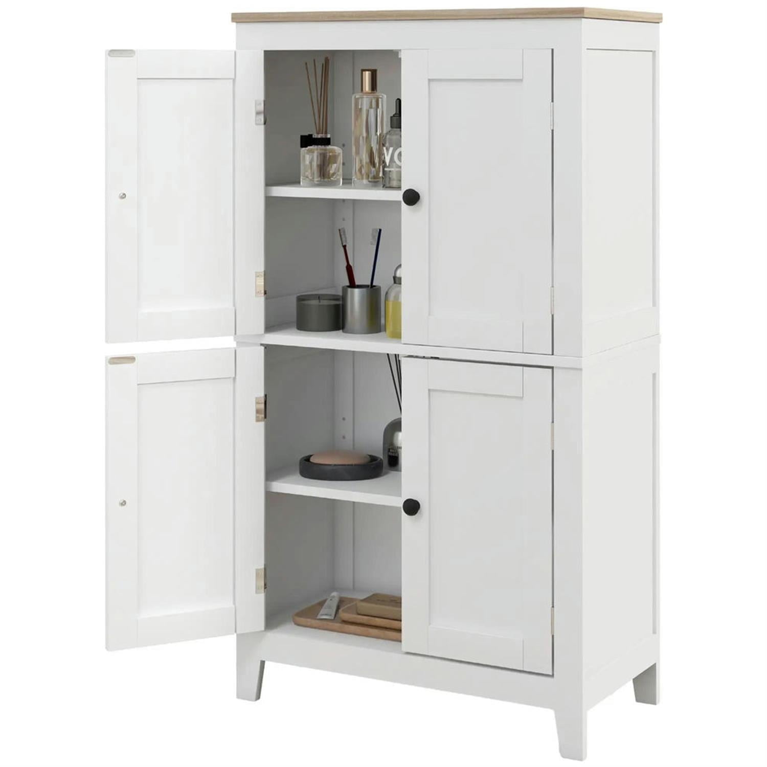 Demi Bonn 43" Bathroom Floor Cabinet, Freestanding Storage Cabinet with Adjustable Shelf and 4 Doors, for Living room, Entryway, Kitchen, White