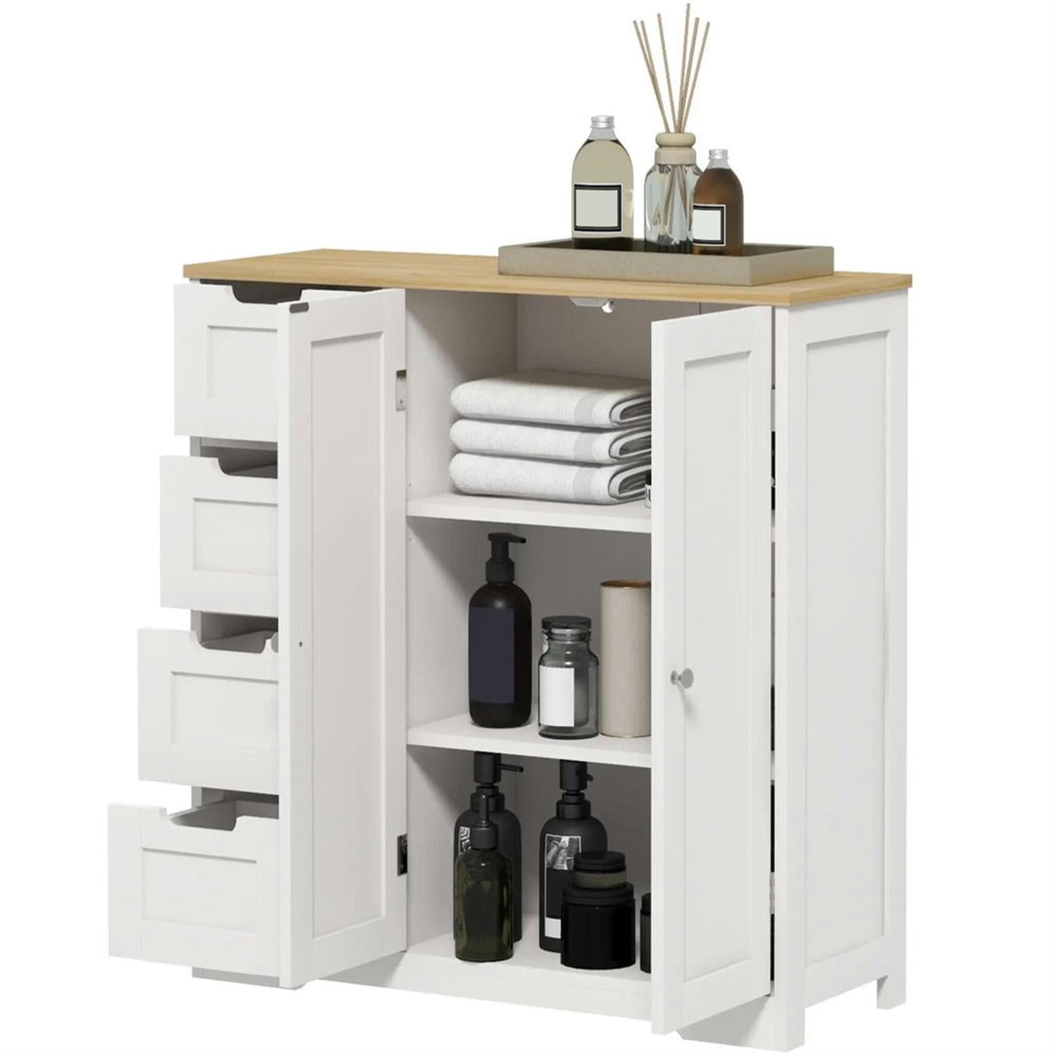 Demi Bonn 43" Bathroom Floor Cabinet, Freestanding Storage Cabinet with Adjustable Shelf and 4 Drawers, for Living room, Entryway, Kitchen, White