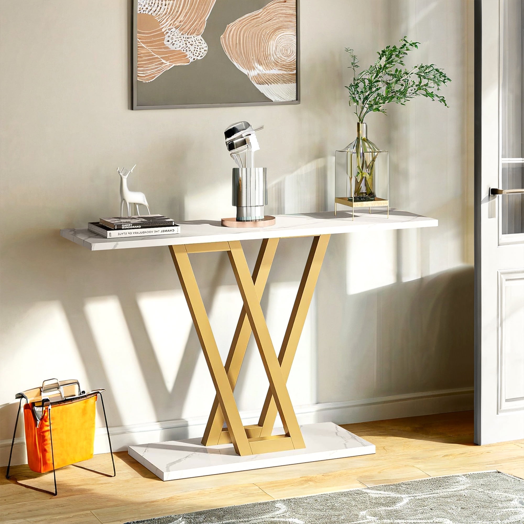 Demi Bonn 43" Console Table,dustrial Entryway Hallway Table for Hallway, Entrance, Living Room, Bedroom, White