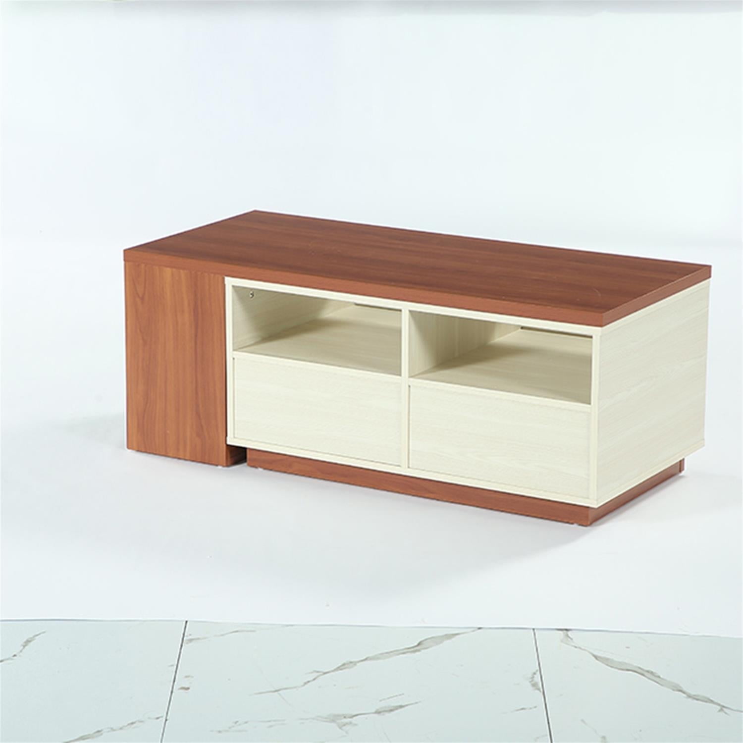 Demi Bonn 43" Extendable Coffee Table, Center Table with 2 Drawers and Reversible Tabletop for Home Living Room, Office, Brown