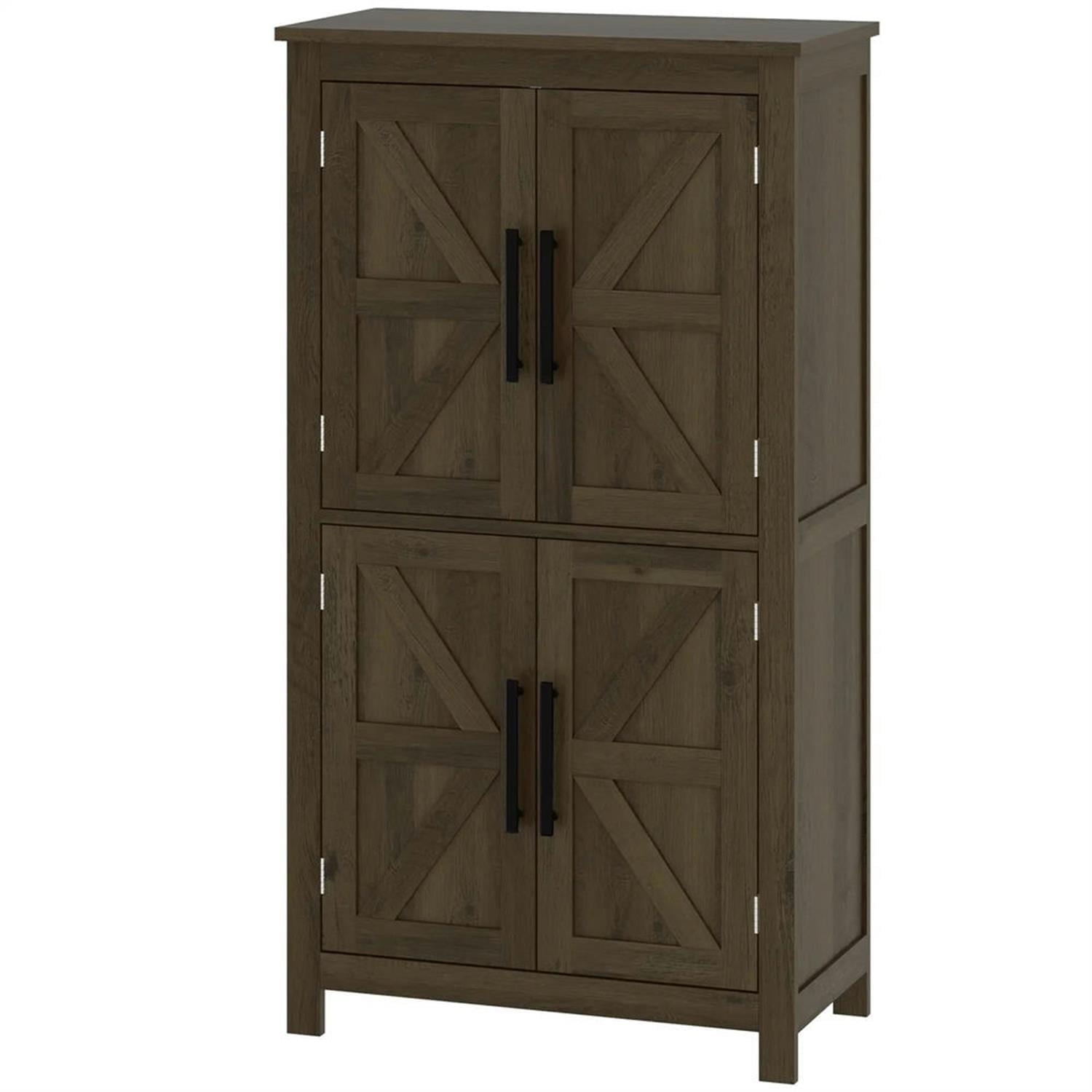 Demi Bonn 43" Farmhouse Bathroom Floor Cabinet, Freestanding Storage Cabinet with Adjustable Shelf and 4 Doors, for Living room, Entryway, Kitchen, Brown