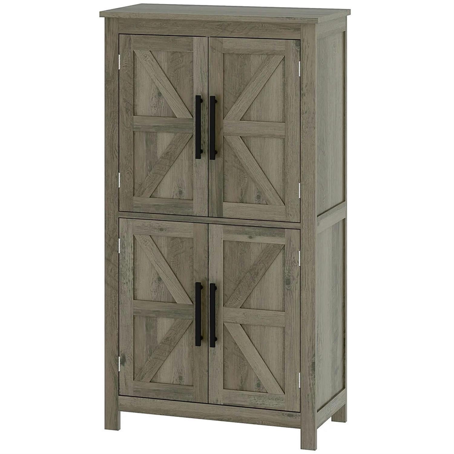 Demi Bonn 43" Farmhouse Bathroom Floor Cabinet, Freestanding Storage Cabinet with Adjustable Shelf and 4 Doors, for Living room, Entryway, Kitchen, Gray