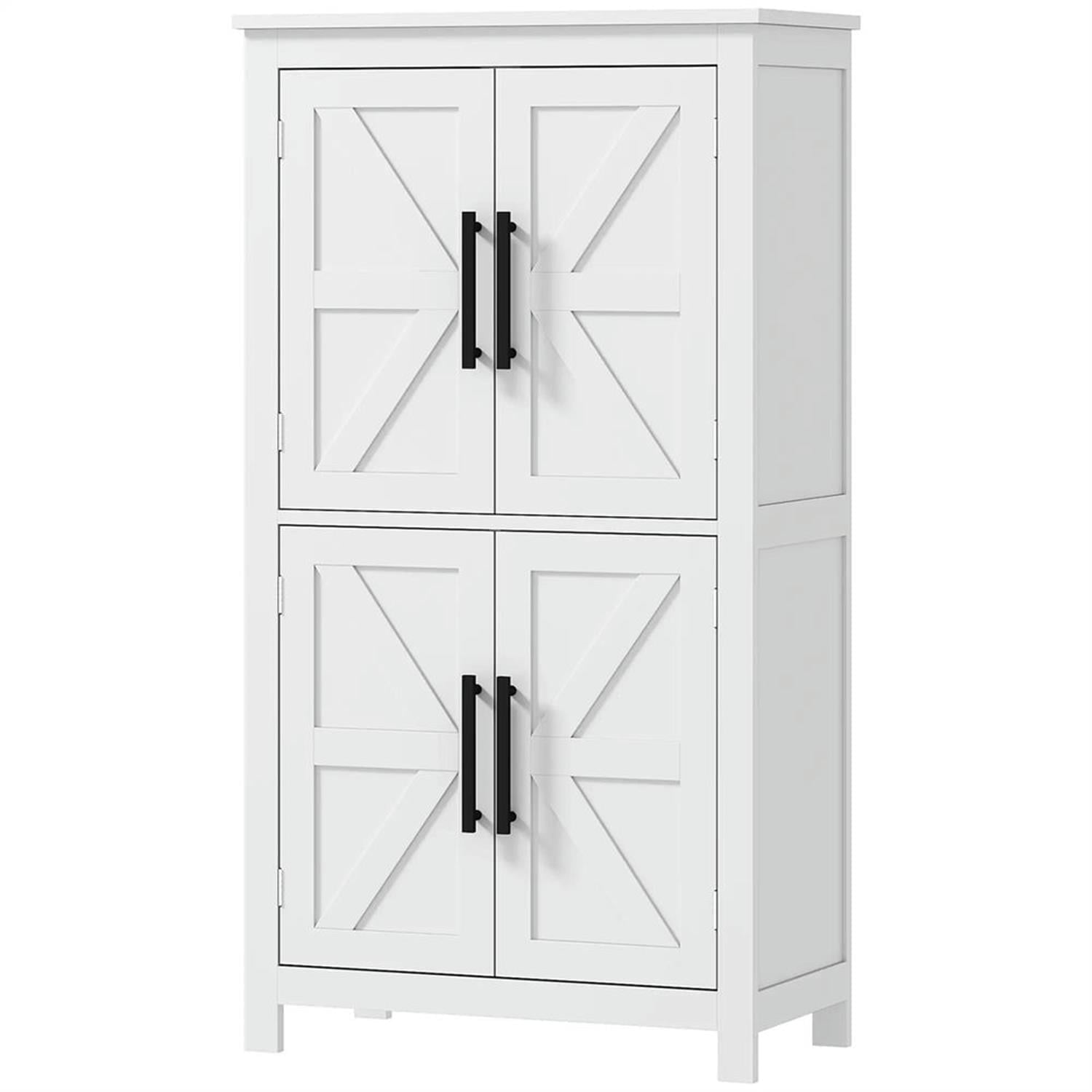 Demi Bonn 43" Farmhouse Bathroom Floor Cabinet, Freestanding Storage Cabinet with Adjustable Shelf and 4 Doors, for Living room, Entryway, Kitchen, White