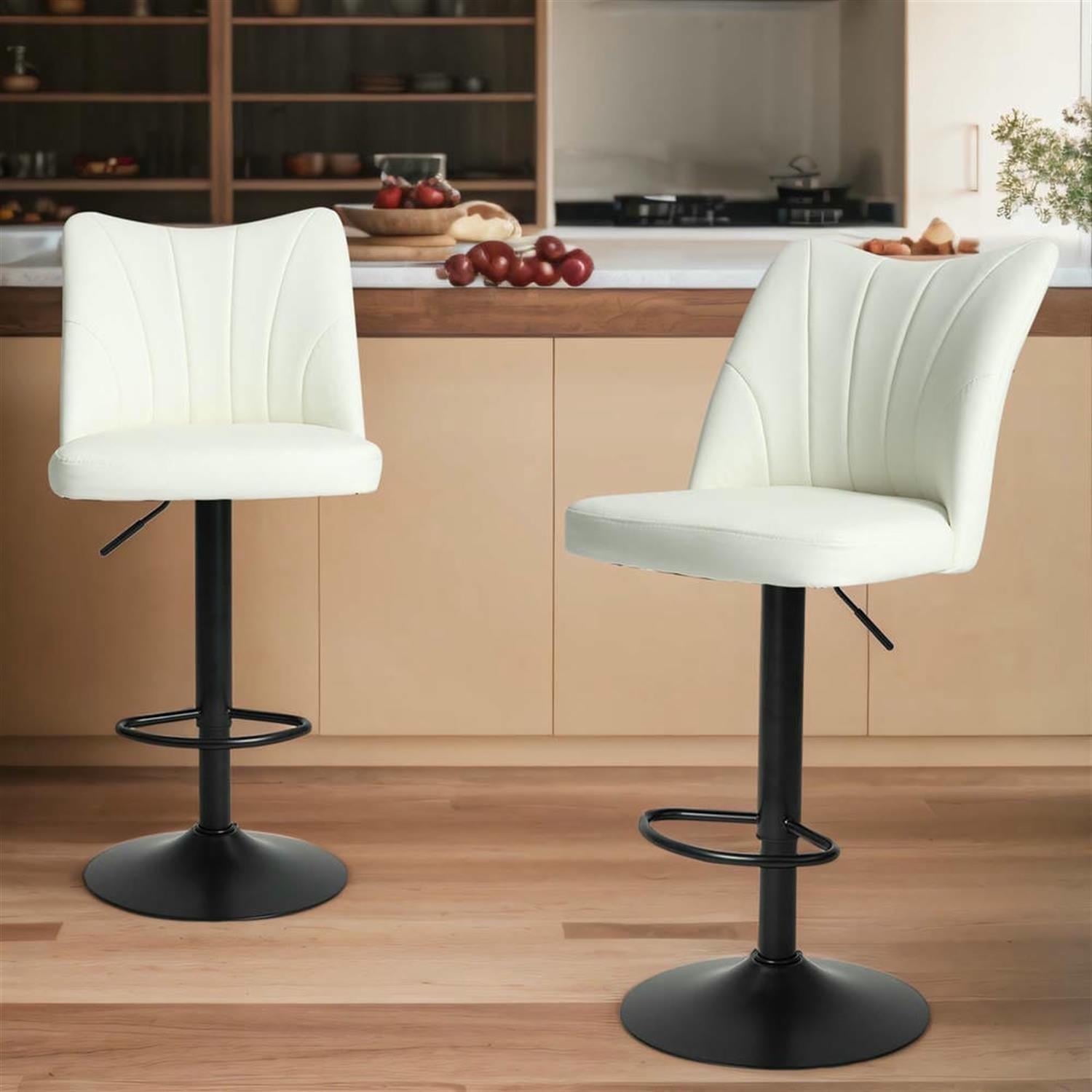 Demi Bonn 44" Adjustable Counter Height Bar Stools Set of 2, Swivel Barstools with Back, Kitchen Island Countertop Chairs for Dining Room, White