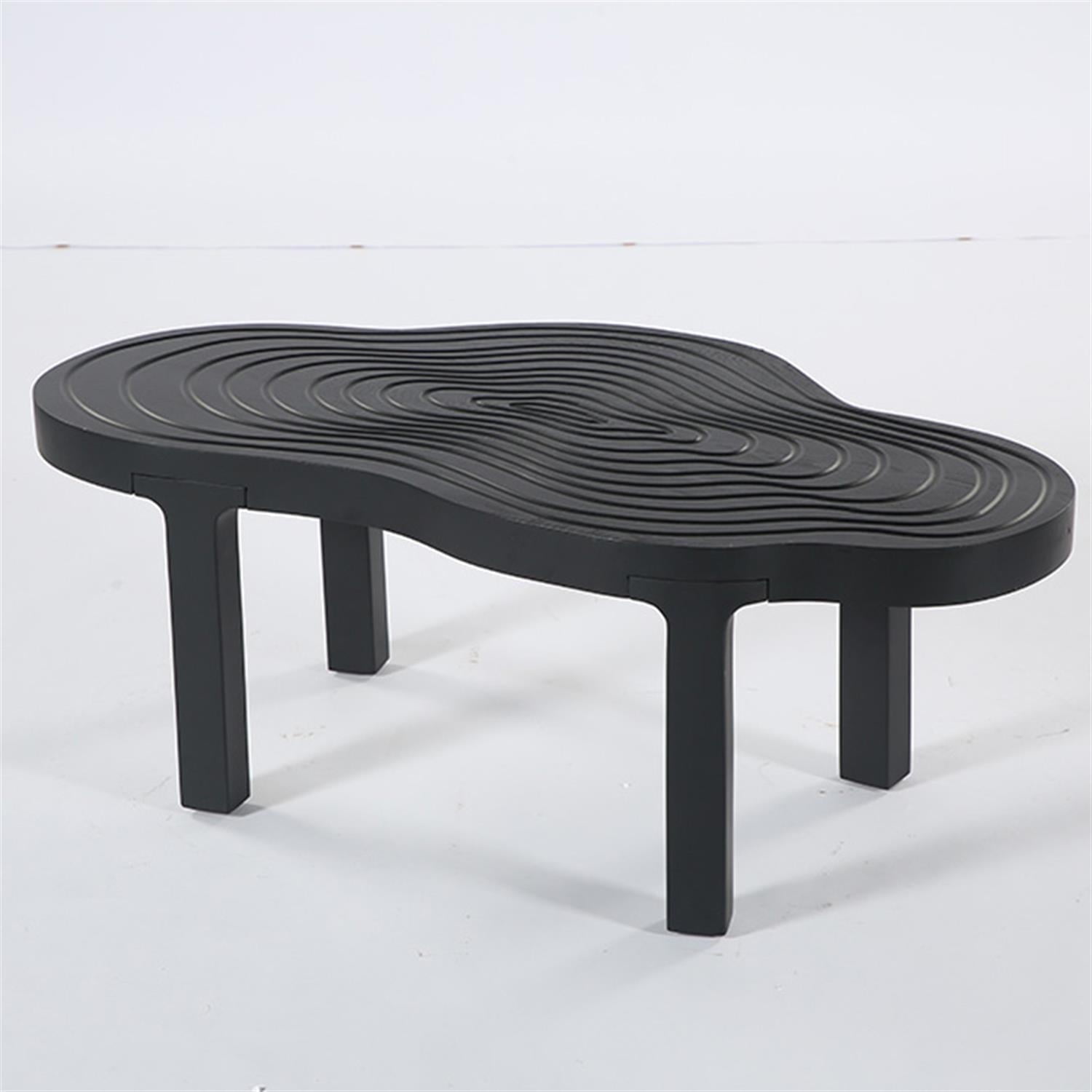 Demi Bonn 45" Coffee Table, Modern Irregular Center Table with Thick Tabletop for Home Living Room, Office, Black