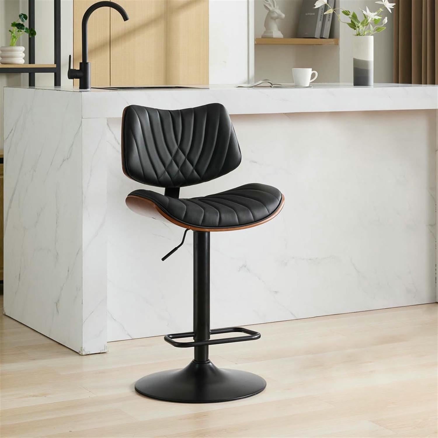 Demi Bonn 46" Adjustable Counter Height Bar Stools, Upholstered Swivel Barstools with Back, Kitchen Island Countertop Chairs for Dining Room, Black
