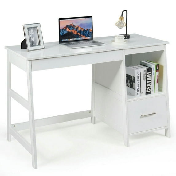 Demi Bonn 47.5" Modern Home Computer Desk with 2 Storage Drawers, Office Desk Study Writing Table, White
