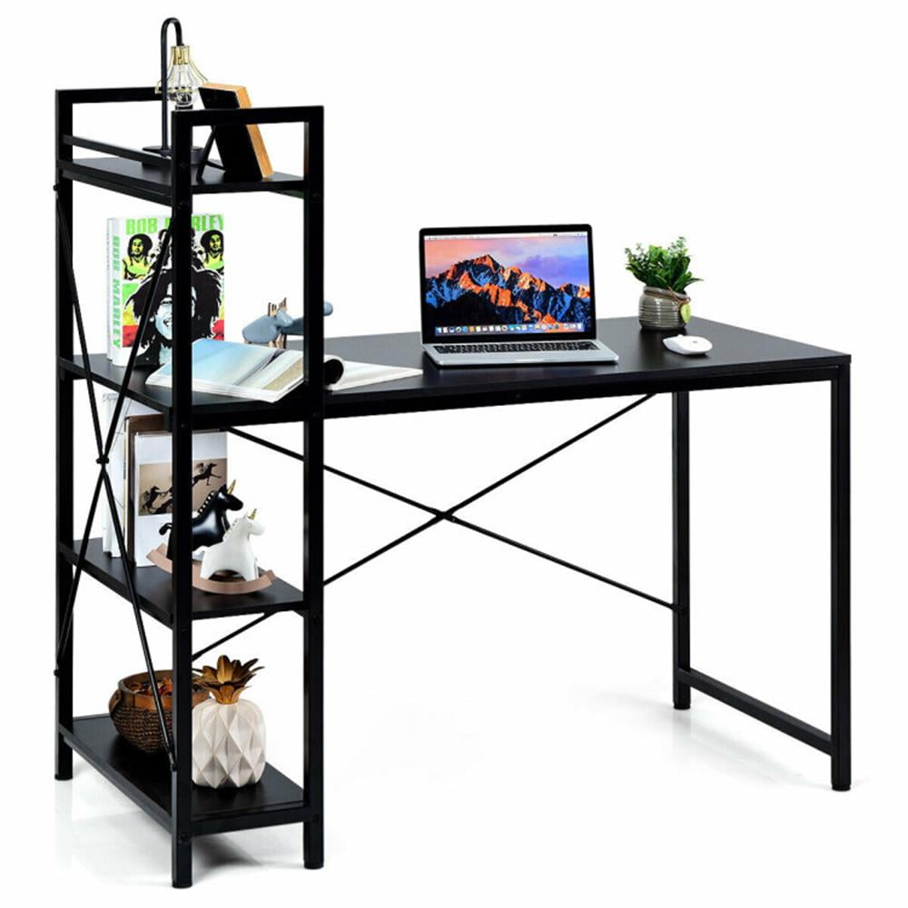 Finihen 47.5" Writing Study Table Computer Desk with 4-Tier Shelves, Small Home Office Desk, Black Finihen 47.5" Writing Study Table Computer Desk with 4-Tier Shelves, Small Home Office Desk, Black