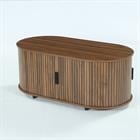 Demi Bonn 47" Coffee Table, Oval Center Table with Sliding Door for Home Living Room, Office, Brown