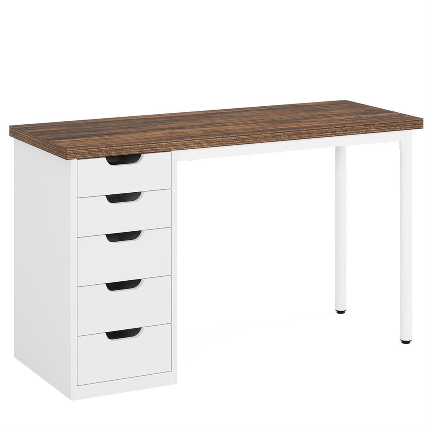 Demi Bonn 47" Computer Desk with 5 Drawer, Modern Study Writing Gaming Table for Home Office, White