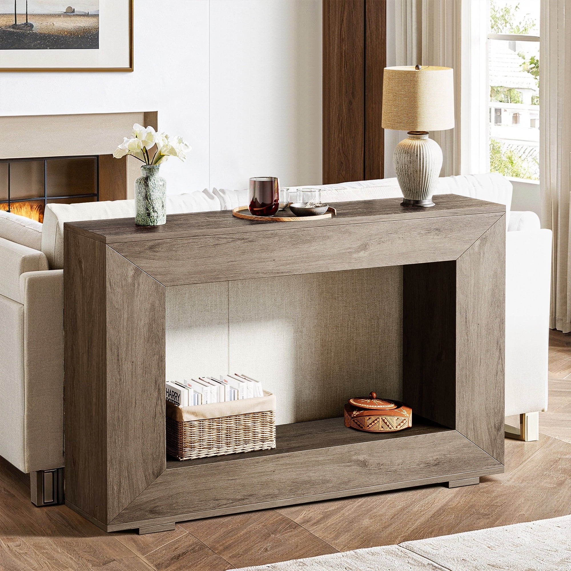 Demi Bonn 47" Farmhouse Console Table, Modern Living Room Sofa Table with Storage, Contemporary Entryway Hall Table, Foyer Display Table, Gray