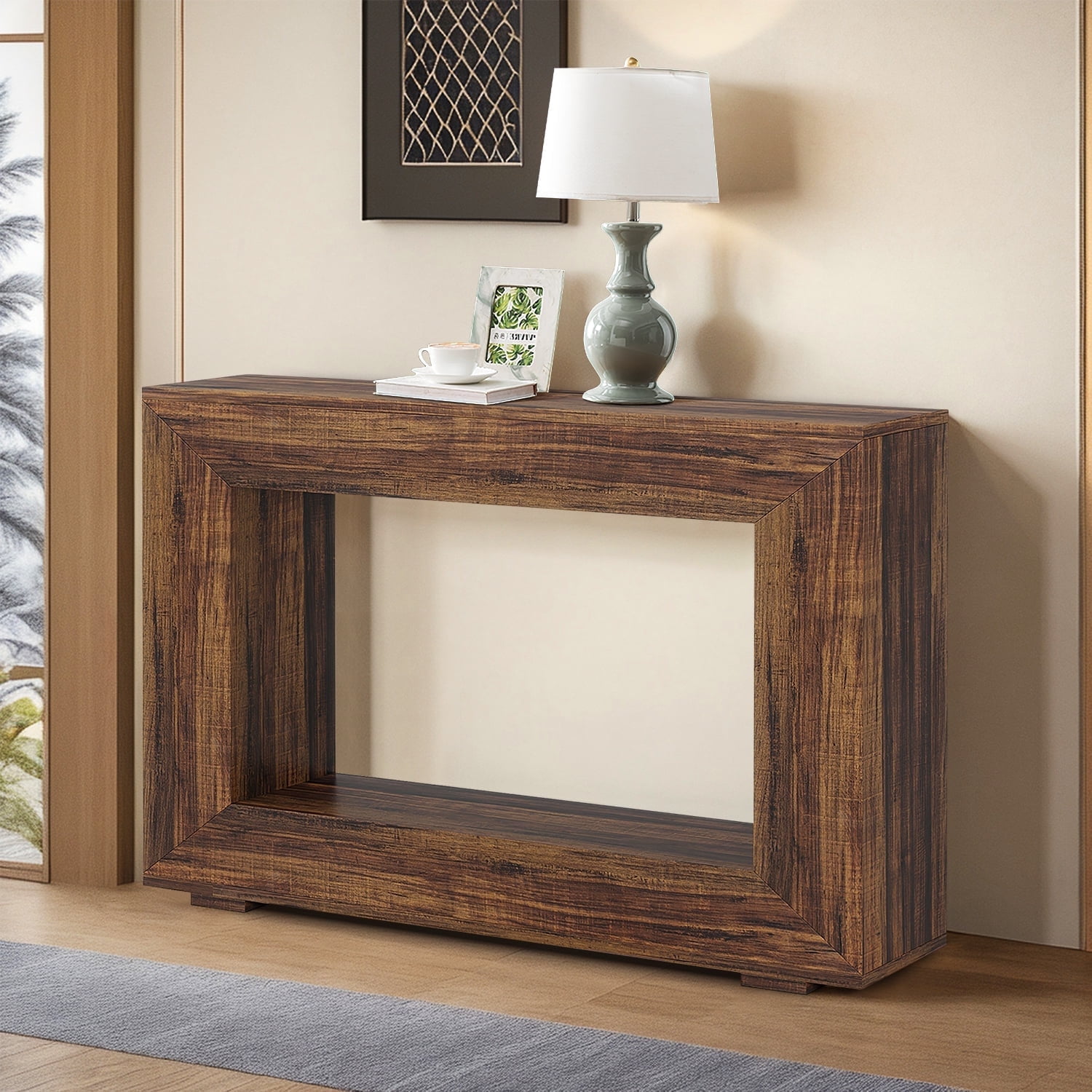 Demi Bonn 47" Farmhouse Console Table, Modern Living Room Sofa Table with Storage, Contemporary Entryway Hall Table, Foyer Display Table, Rustic Brown