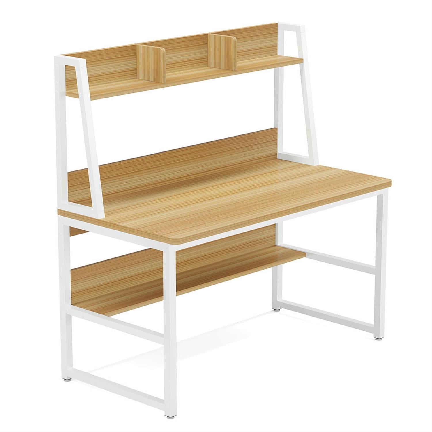 Demi Bonn 47"dustrial Computer Desk with Hutch and Bookshelf, Heavy Duty Study Writing Gaming Table for Home Office, Beige