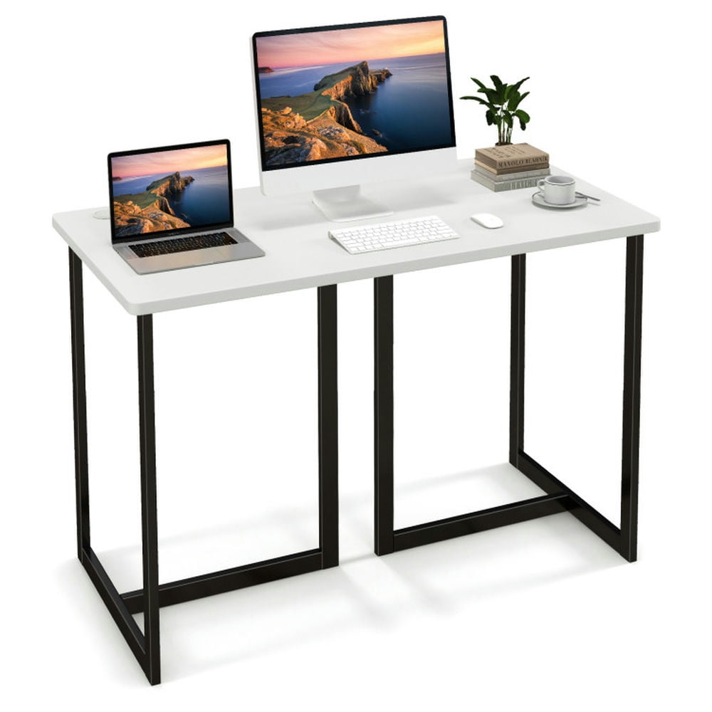 Finihen 47" Modern Computer Desk Writing Study Table with Metal Frame, Small Home Office Desk Writing Table, White Finihen 47" Modern Computer Desk Writing Study Table with Metal Frame, Small Home Office Desk Writing Table, White