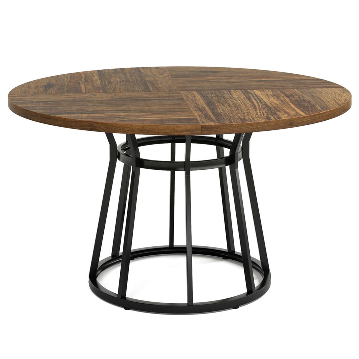 Demi Bonn 47" Modern Round Dining Table for 4 People, Kitchen Dinner Table with Metal Base for Dining Room, Home, Living Room Furniture, Brown