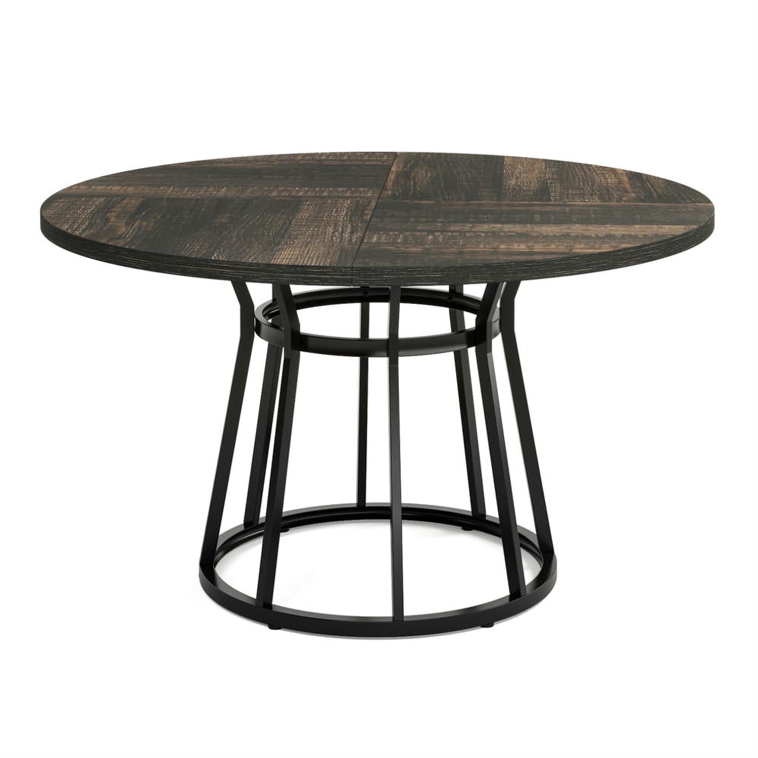 Demi Bonn 47" Modern Round Dining Table for 4 People, Kitchen Dinner Table with Metal Base for Dining Room, Home, Living Room Furniture, Gray