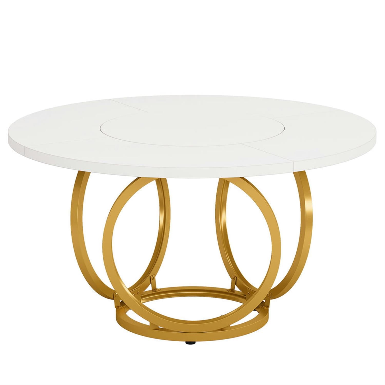 Demi Bonn 47" Modern Round Dining Table for 4 People, Kitchen Dinner Table with Metal Base for Dining Room, Home, Living Room Furniture, White