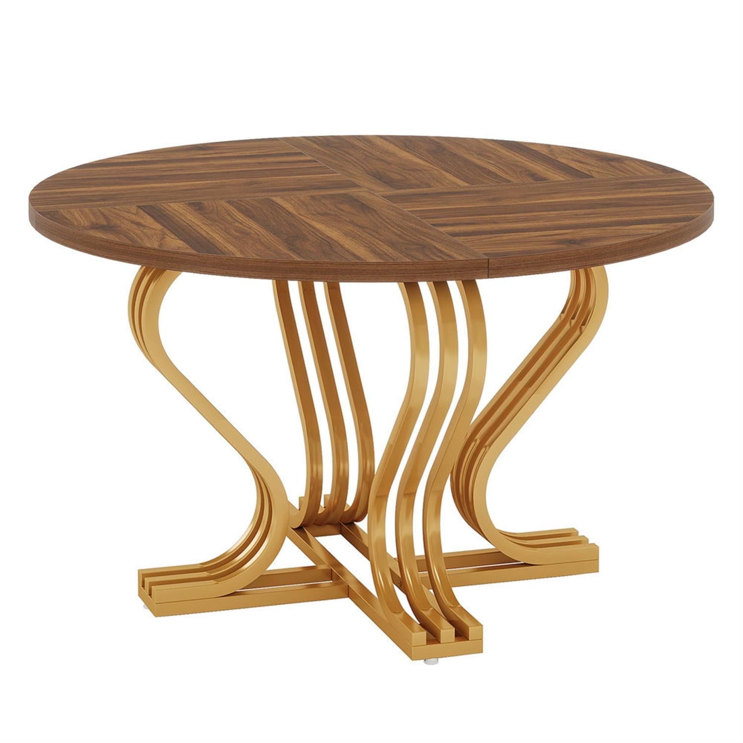 Demi Bonn 47" Modern Round Dining Table for 4 People, Wood Farmhouse Kitchen Dinner Table for Dining Room, Living Room Furniture, Brown