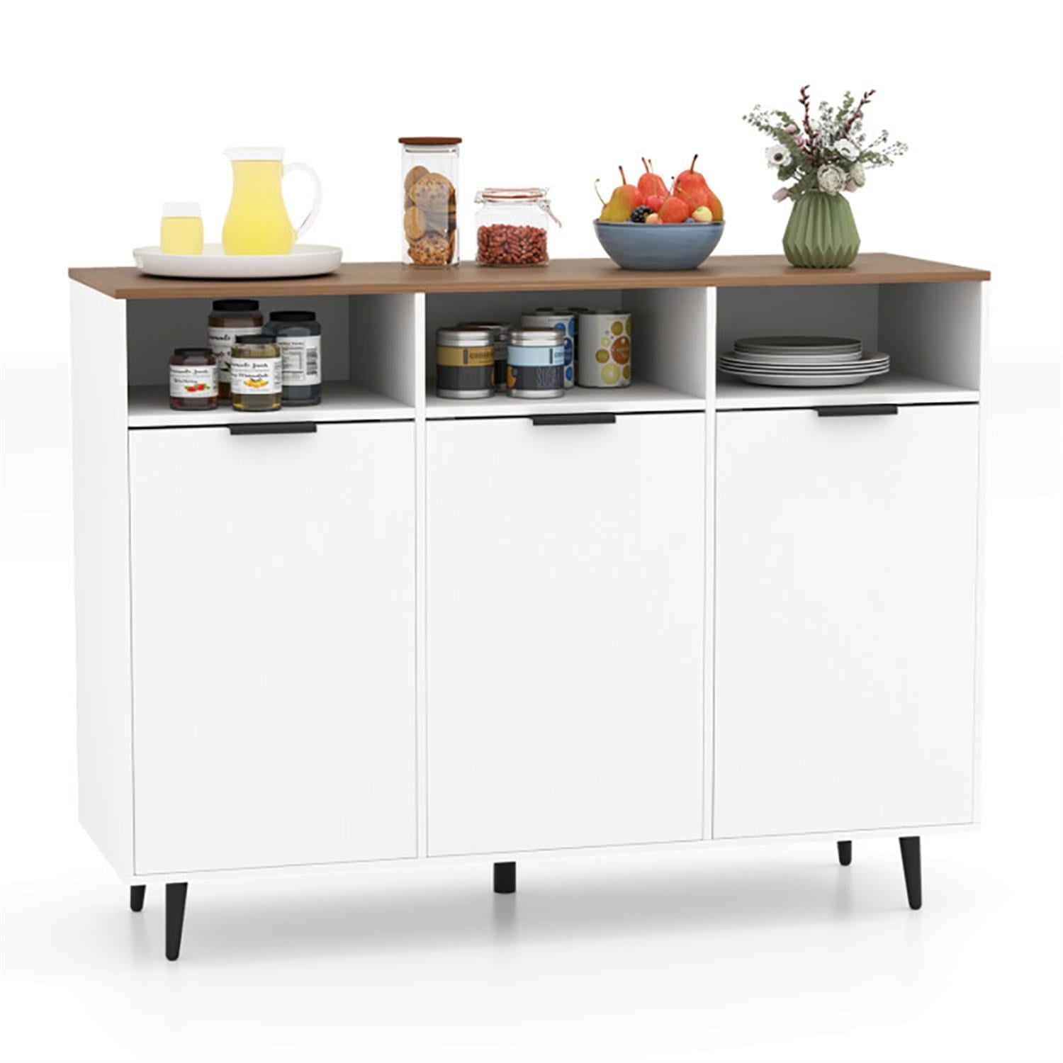 Demi Bonn 47" Sideboard Buffet Cabinet with 5-Position Adjustable Shelves, Kitchen Storage Cabinet, Wood Coffee Bar Buffet Table for Dining Room, White