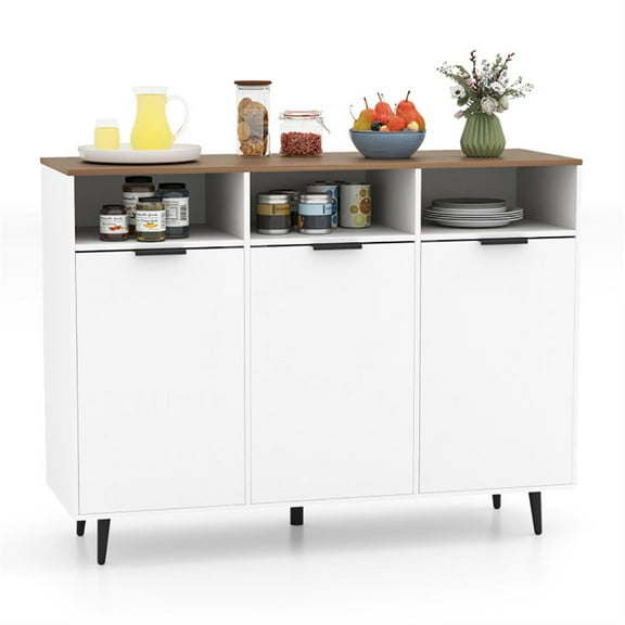 Demi Bonn 47" Sideboard Buffet Cabinet with 5-Position Adjustable Shelves, Kitchen Storage Cabinet, Wood Coffee Bar Buffet Table for Dining Room, White