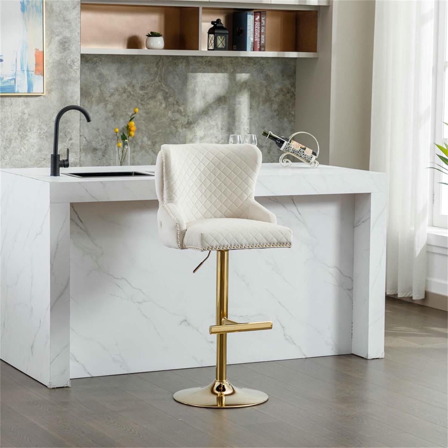Demi Bonn 48" Adjustable Counter Height Bar Stools, Velvet Barstools with Back, Kitchen Island Countertop Chairs for Dining Room, Beige