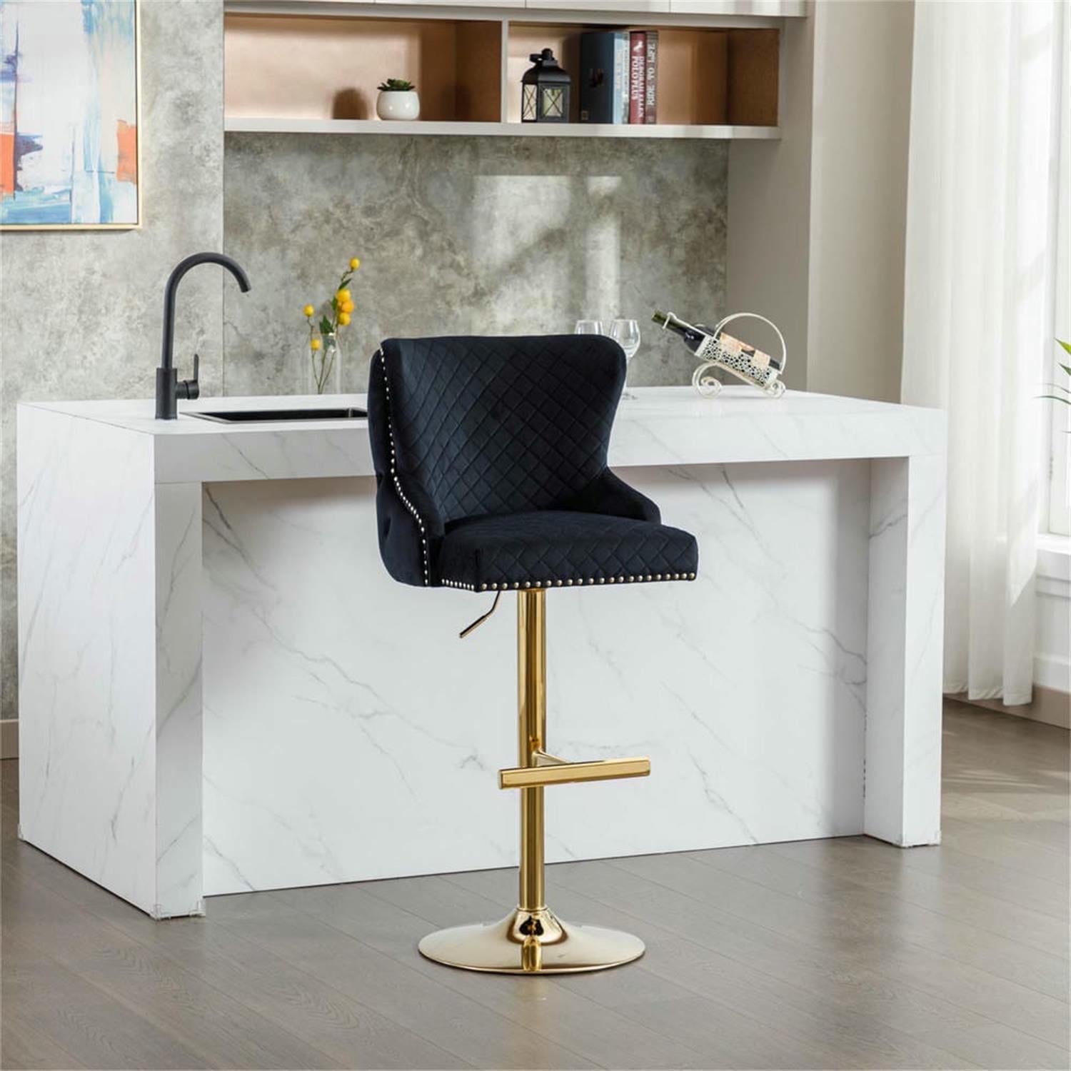 Demi Bonn 48" Adjustable Counter Height Bar Stools, Velvet Barstools with Back, Kitchen Island Countertop Chairs for Dining Room, Black