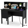thumbnail image 1 of Demi Bonn 48" Computer Desk with Drawers Power Outlets, Small Home Office Desk Study Writing Table, Black, 1 of 10