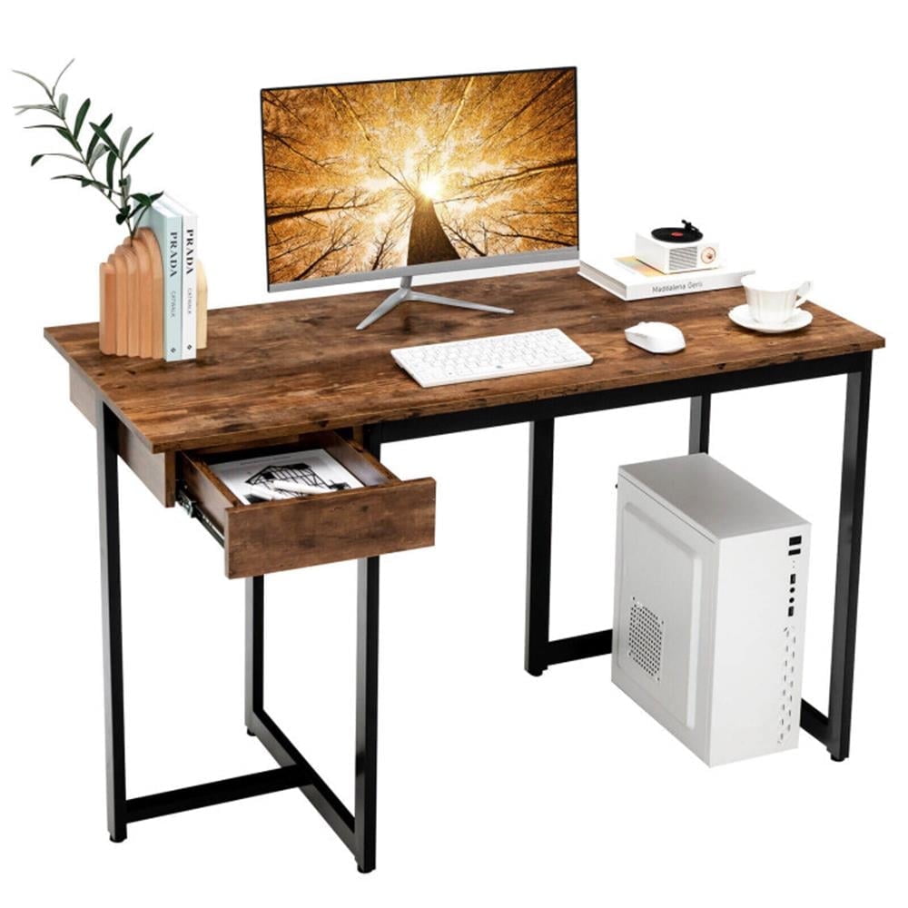 Demi Bonn 48" Computer Desk with Metal Frame and Adjustable Pads, Small Home Office Desk Study Writing Table, Brown