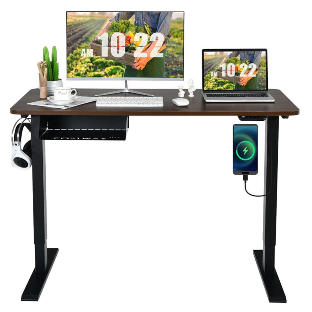 Finihen 48" Electric Height Adjustable Standing Desk with Control Panel, Small Home Office Desk Study Writing Table, Walnut Finihen 48" Electric Height Adjustable Standing Desk with Control Panel, Small Home Office Desk Study Writing Table, Walnut