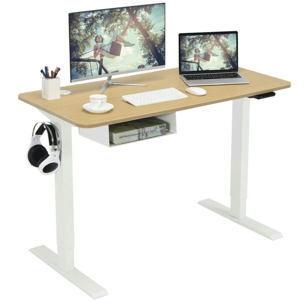 Finihen 48" Electric Standing Adjustable Desk with Control Panel and USB Port, Small Home Office Desk Study Writing Table, Beige Finihen 48" Electric Standing Adjustable Desk with Control Panel and USB Port, Small Home Office Desk Study Writing Table, Beige