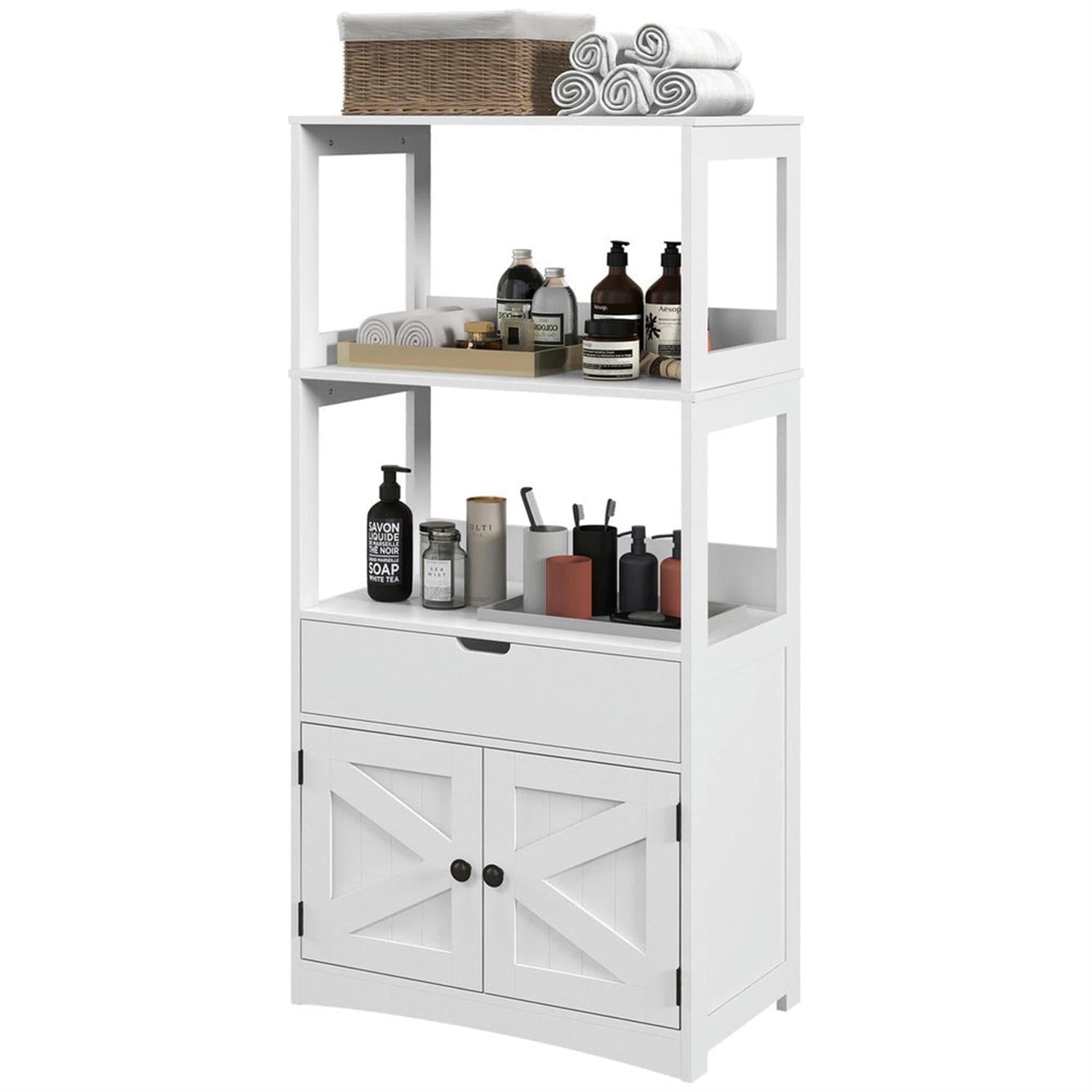 Demi Bonn 48" Farmhouse Bathroom Floor Cabinet, Freestanding Linen Storage Cabinet with Shelf and Drawer, for Living room, Entryway, Kitchen, White