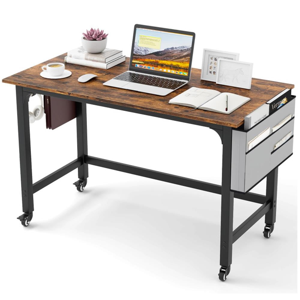 Finihen 48" Mobile Computer Desk Workstation with 4 Smooth Casters, Small Home Office Desk Study Writing Table, Brown