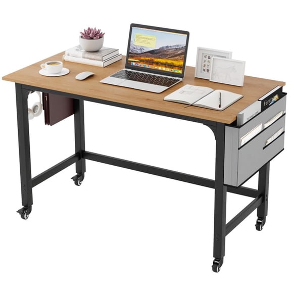 Demi Bonn 48" Mobile Computer Desk Workstation with 4 Smooth Casters, Small Home Office Desk Study Writing Table, Natural