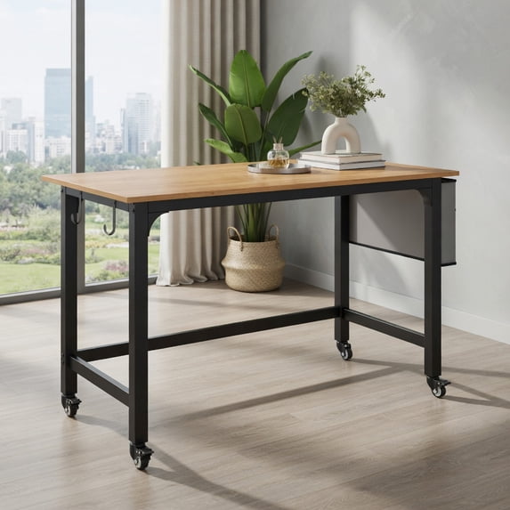 Demi Bonn 48" Mobile Computer Desk Workstation with 4 Smooth Casters, Small Home Office Desk Study Writing Table, Natural