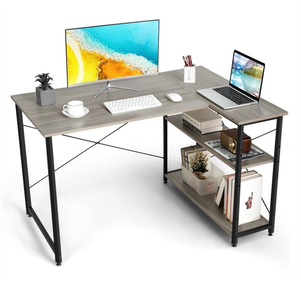 Demi Bonn 48" Reversible L Shaped Computer Desk with Adjustable Shelf, Small Home Office Desk Study Writing Table, Gray