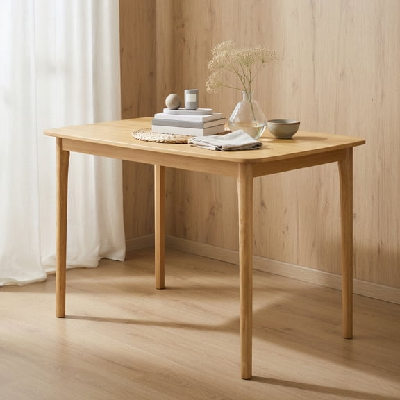Demi Bonn 48" Solid Wood Dining Table with Rubber Wood Supporting Legs for Kitchen Dining Room, Modern Rectangular Dining Table Furniture, Beige
