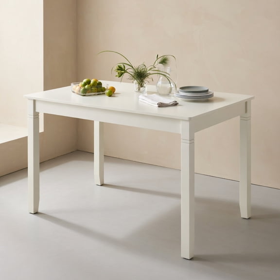 Demi Bonn 48" Wooden Dining Table for 4 People, Rectangular Kitchen Table with Rubber Wood Legs for Dining Room, Dinette, White