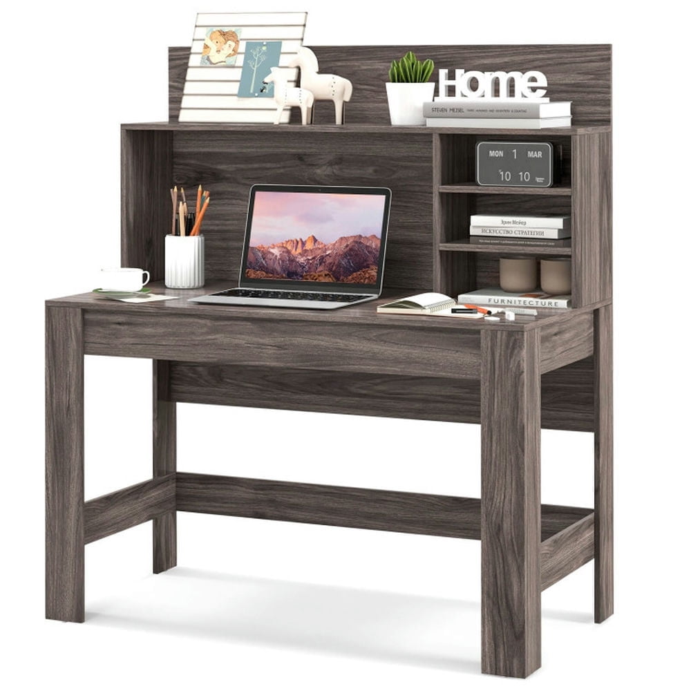 Finihen 48" Writing Computer Desk with Anti-Tipping Kits and Cable Management Hole, Small Home Office Desk Study Writing Table, Brown Finihen 48" Writing Computer Desk with Anti-Tipping Kits and Cable Management Hole, Small Home Office Desk Study Writing Table, Brown