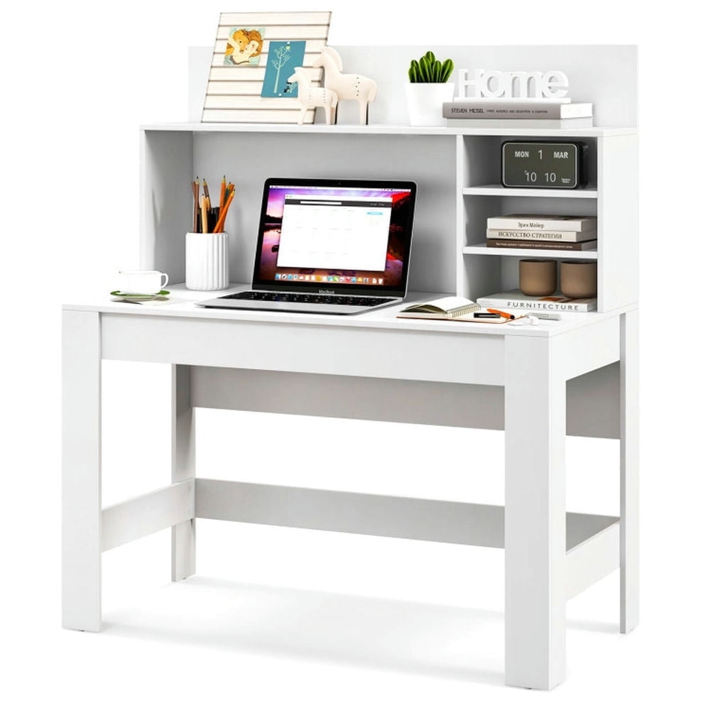 Demi Bonn 48" Writing Computer Desk with Anti-Tipping Kits and Cable Management Hole, Small Home Office Desk Study Writing Table, White