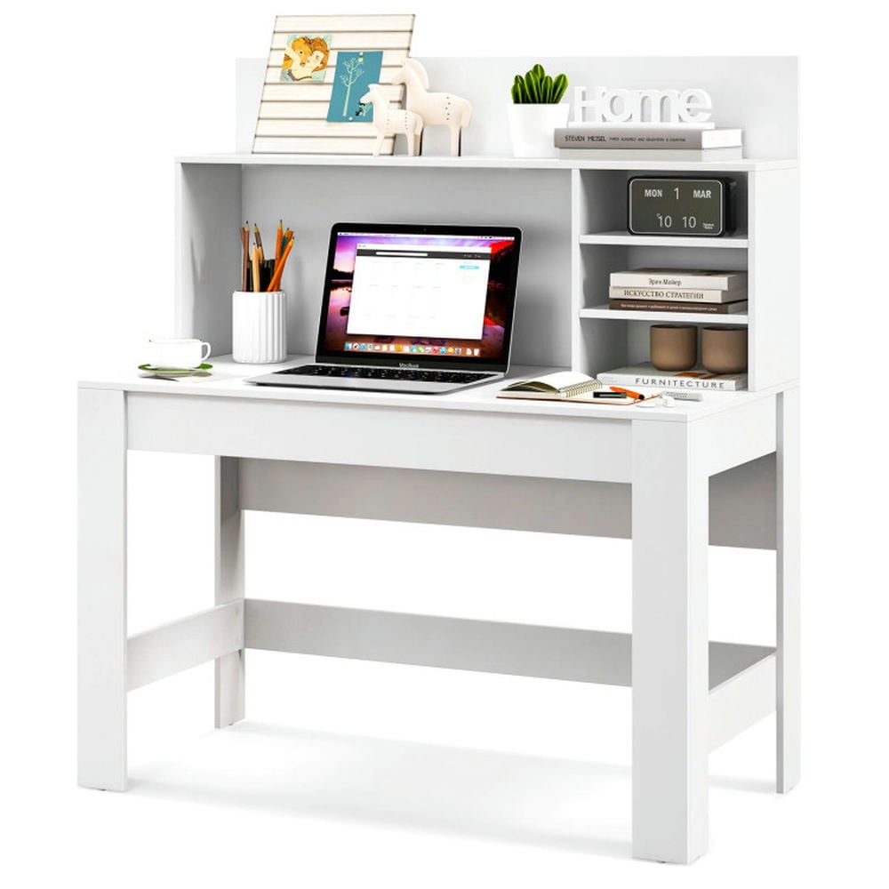 Finihen 48" Writing Computer Desk with Anti-Tipping Kits and Cable Management Hole, Small Home Office Desk Study Writing Table, White Finihen 48" Writing Computer Desk with Anti-Tipping Kits and Cable Management Hole, Small Home Office Desk Study Writing Table, White
