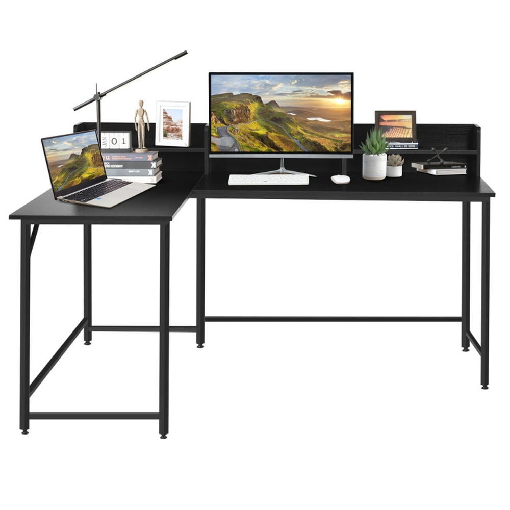 Finihen 5.5" L-shaped Computer Desk with Bookshelf, Small Home Office Desk Study Writing Table, Black Finihen 5.5" L-shaped Computer Desk with Bookshelf, Small Home Office Desk Study Writing Table, Black