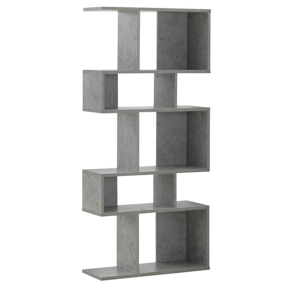 Finihen 5 Cubes Ladder Shelf Corner Bookshelf, Freestanding Display Rack Bookcase, Gray