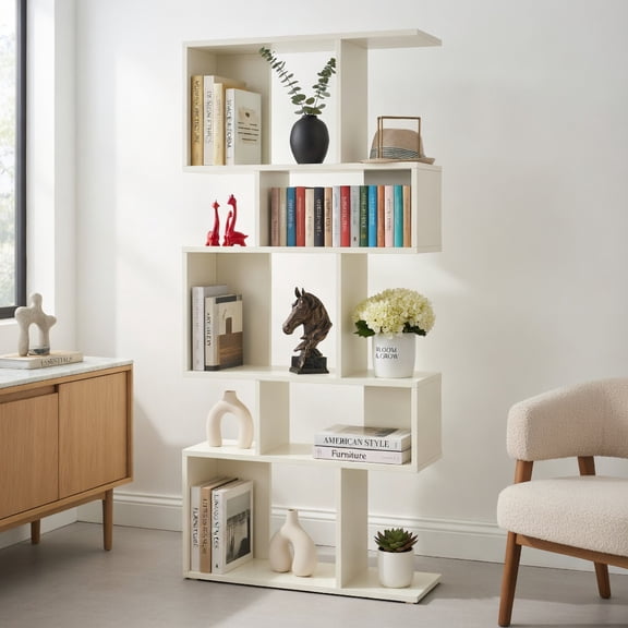 Demi Bonn 5 Cubes Ladder Shelf Corner Bookshelf, Freestanding Display Rack Bookcase, Walnut