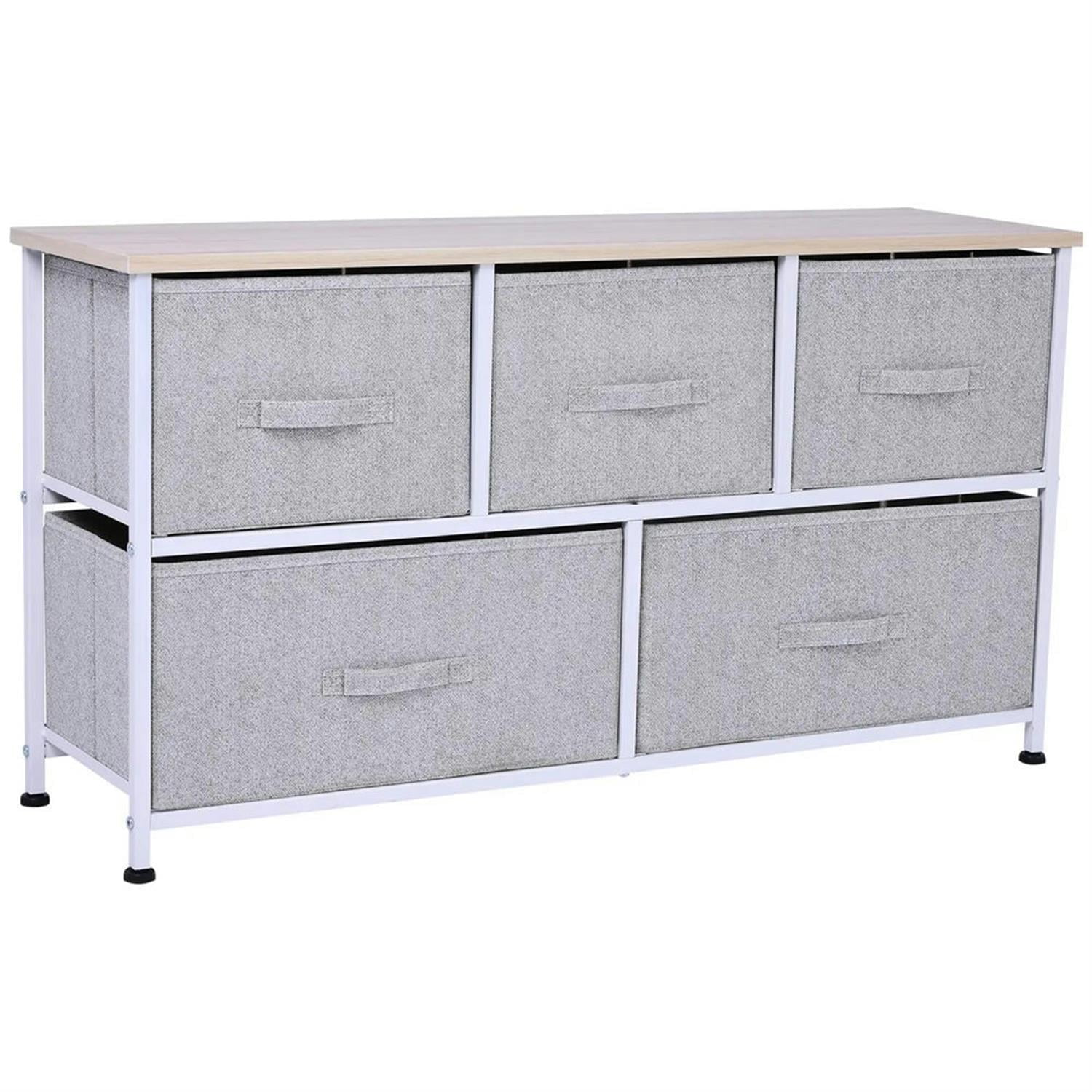 Demi Bonn 5-Drawer Dresser, Fabric Storage Tower for Bedroom, Hallway, Entryway, Closet, Steel Frame, Wood Top, Easy Pull Handle, Gray